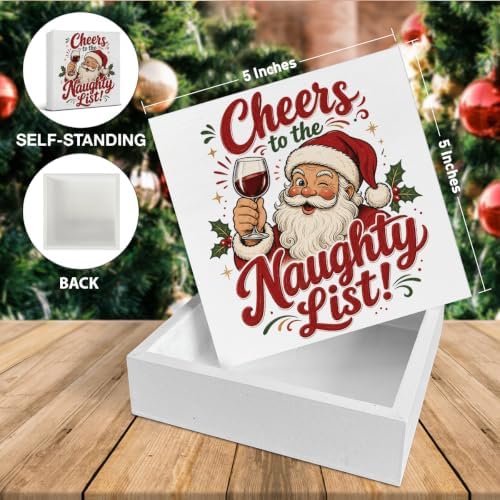 Funny Christmas Decorations Indoor, Santa Claus Wooden Sign Wine Decor - Image 2