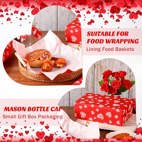 Marspark 100 Sheet Red Heart Wax Paper for Food Wrapping 11.4 x 11 Inch - Image 6