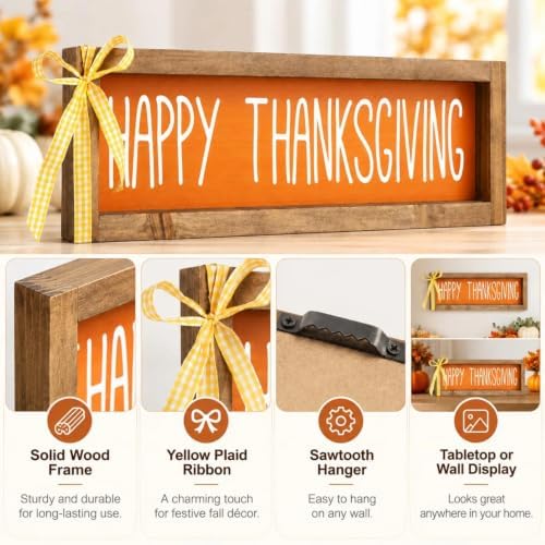 Happy Thanksgiving Sign, Wooden Shelf, Table & Wall Indoor Decor - Image 3
