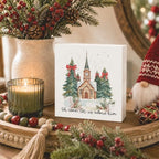 Christmas Decorations, Christian Christmas Decorations Indoor, Coquette Bow Xmas Tree Church Sign Gift for Women Friends, Rustic Wooden Box Sign for Home Office Bedroom Desk Decor 5x5 Inches - Image 3