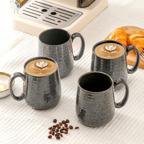 HASENSE Ceramic Coffee Mugs - 15 OZ Large Coffee Cups Set of 4 with Handle for Hot Beverage, Porcelain Latte Mugs for Tea, Milk, Cocoa, Cappuccino and Mocha, Microwave and Dishwasher Safe, Grey - Image 4
