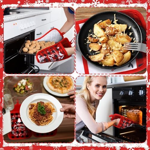 Jingmore 12 Pcs Christmas Pot Holders with Pocket Red Buffalo Plaid Gift - Image 6