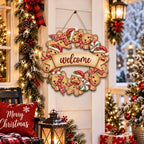 Gingerbread Christmas Decorations Welcome Wreath Wooden Front Door Sign - Image 4