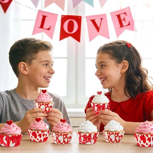 SANNIX 450pcs Valentine's Day Cupcake Liners Red White Love Theme Cupcake Wrappers Paper Wraps Muffin Liners for Valentines Day Wedding Birthday Party Candy Cake Decorations Supplies - Image 5