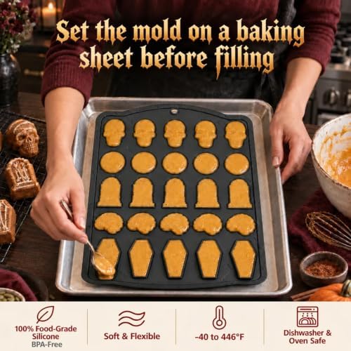 HKNMTT Skull Candy Chocolate Cake Pan 5-Shapes Halloween Silicone Mold - Image 5