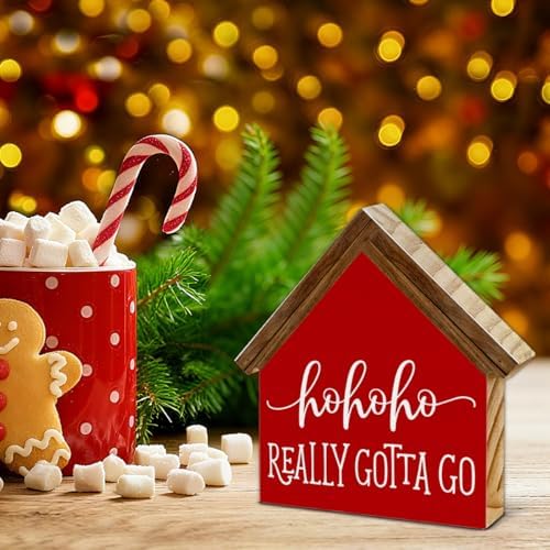 Christmas Bathroom Decor, Funny Ho Ho House Shaped Wood Sign - Image 3