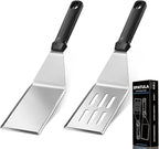11.8-in 18/0 Stainless Steel Spatulas, Silicone Non-slip Handle, Brushed Metal by MUJINON