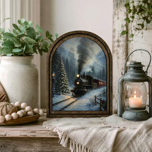 Christmas Train Arched Table Sign, Vintage Winter Farmhouse Decor - Image 6