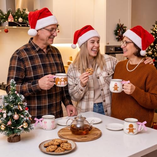 Sawysine 6 Pink Gingerbread Christmas Mugs, 12 oz Ceramic Holiday Cups - Image 5