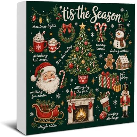 Tis the Season Christmas Decor, Winter Holiday Wooden Sign Decorations by EUDOSI