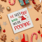 Christmas Bathroom Decorations, Funny Christmas Wood Sign Decor 5x5 Inches - Image 4