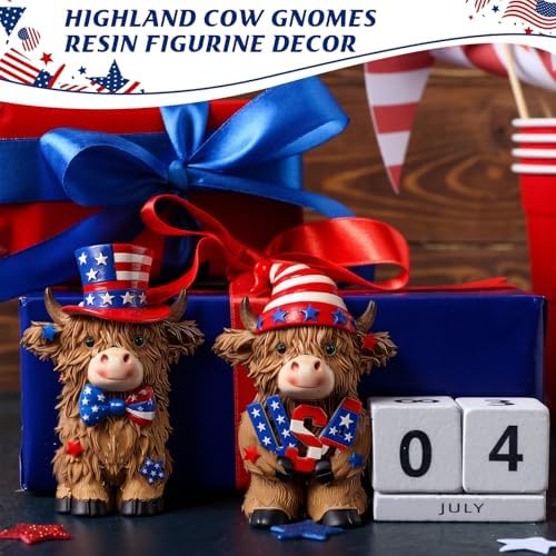 2 Pack 4th of July Highland Cow Figurine Resin 4th of July Gifts - Image 5