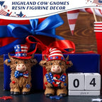 2 Pack 4th of July Highland Cow Figurine Resin 4th of July Gifts - Image 5