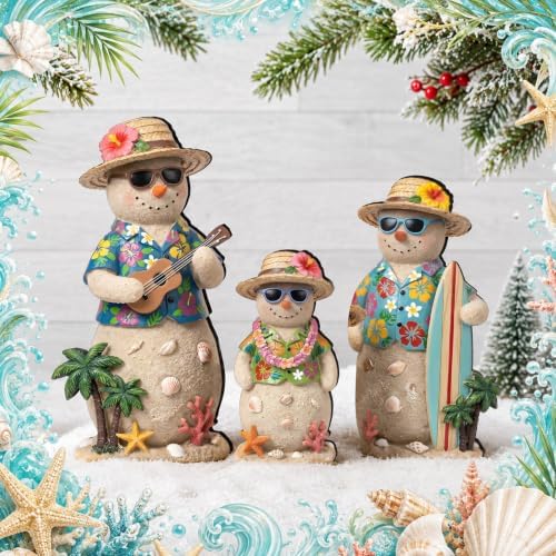 Suzile 3 Pcs Christmas Tropical Snowman Decorations Wooden Indoor Decor - Image 5