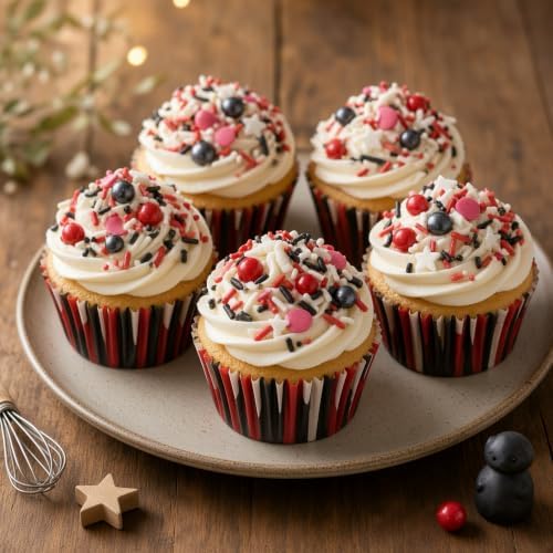 Red & Black & White Sprinkles Candy Mix Size Edible Pearls Cake Decorations Cupcake Toppers Cookie Decorating Perfect for Wedding Party Valentine Halloween Christmas Supplies 4.58OZ - Image 5