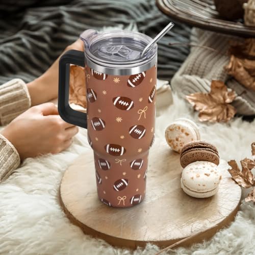 Fall Thanksgiving Tumbler with Lid and Straw 40oz, Cute Football Bows & Snowflakes Vacuum Insulated Leak Proof Stainless Steel Coffee Cup for Game Day, Farmhouse Accessories Gift for Women Girls - Image 2