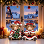 2 Pcs Christmas Highland Cow Figurines, Christmas Table Decor - Image 5