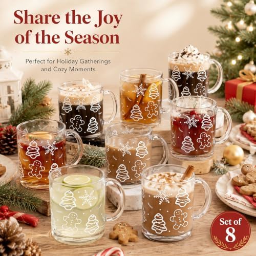 LemonRoad 8 Pcs Christmas Glass Coffee Mugs 12 oz Gingerbread Cups - Image 2