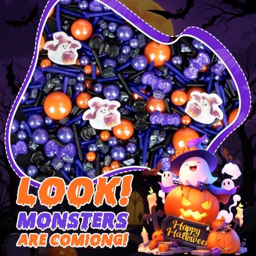 Edible Halloween Sprinkles,Orange Purple Black Sprinkle for Cake Decorating - Image 6