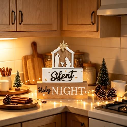 Nativity Sets for Christmas Indoor, MEETYAMOR Large Size 3-Layered Nativity Scene Wooden Block Silent Night Holy Night Sign Decor,Christmas Decorations Indoor for Home, Mantle, Table - Image 7