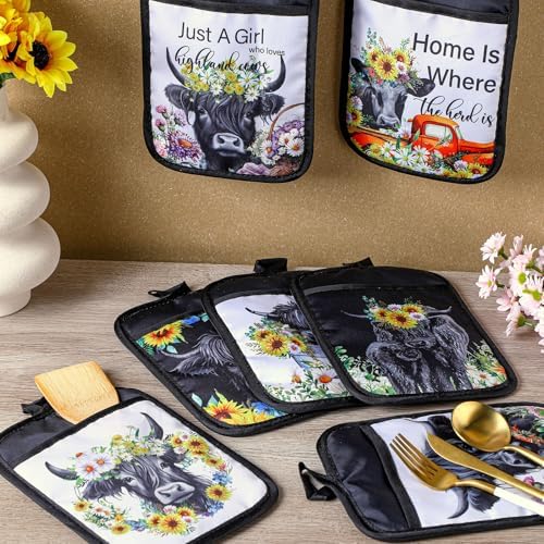 Jingmore 12 Pcs Christmas Highland Cattle Pot Holders with Pocket Gift Bulk - Image 3