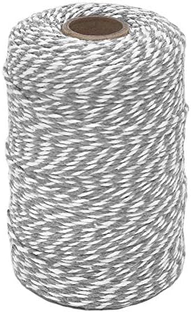 Tenn Well 656ft 2mm Grey White Striped Cotton Bakers Twine for Baking by TennWell