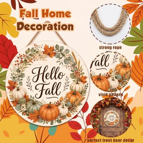Thanksgiving Decorations - Hello Fall Wooden Wreaths for Front Door - Image 4