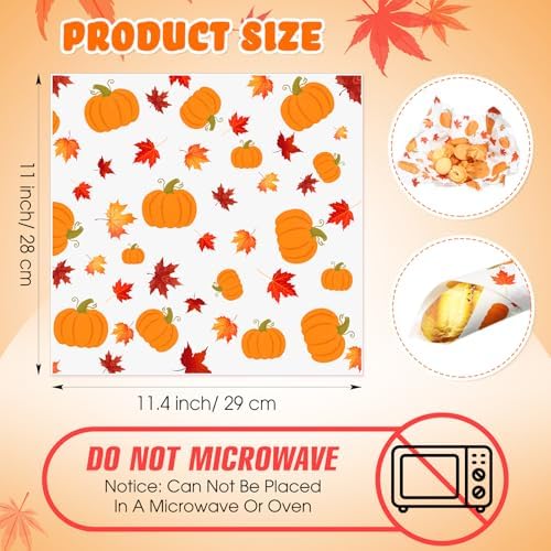 Marspark 100 Sheet Thanksgiving Pumpkin Wax Paper for Food 11.4 x 11 Inch - Image 3