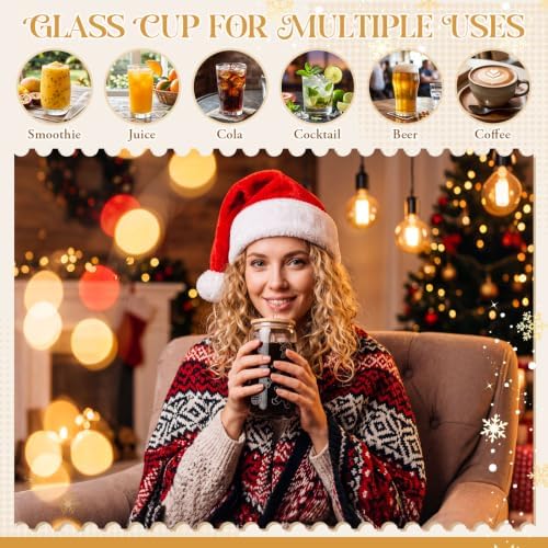 6 Sets 16 oz Christmas Glass Cups with Clear Gift Bag For - Image 5