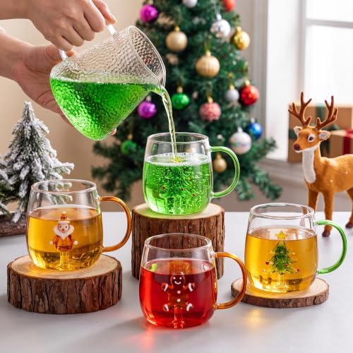 Set of 4 Christmas Wine Glasses 3D 13.5oz XMAS Drinking Glass Cup W/Handle - Image 4