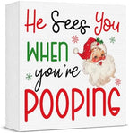 Christmas Bathroom Decor, Funny Christmas Santa Decorations Wooden Box Sign by Unknown