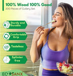 ECOSANX® 200 PCs Disposable Wooden Cutlery set 6.5" Splinter Free Compostable - Image 5