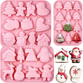 3 Pack Christmas Silicone Baking Mold, Christmas Tree Holiday Silicone Molds Soap Candy Molds for Chocolate Jello Snowman Gingerbread Snowflakes Socks Bells Santa Baking Mold (Xmas-Pink) by JHYlilia