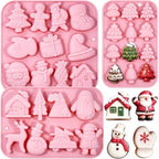 3 Pack Christmas Silicone Baking Mold, Christmas Tree Holiday Silicone Molds Soap Candy Molds for Chocolate Jello Snowman Gingerbread Snowflakes Socks Bells Santa Baking Mold (Xmas-Pink) by JHYlilia