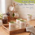 Floral Coffee Mug Set of 6, Ceramic Cups with Heart Handle - Image 3