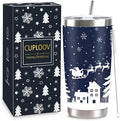 2025 Christmas Gifts for Women and Men, 20 oz Dark Blue Stainless Steel Christmas Coffee Tumblers with Lid and Straw, Snowflake Insulated Coffee Travel Mug for Women Men Teachers Coworkers by CUPLOOV