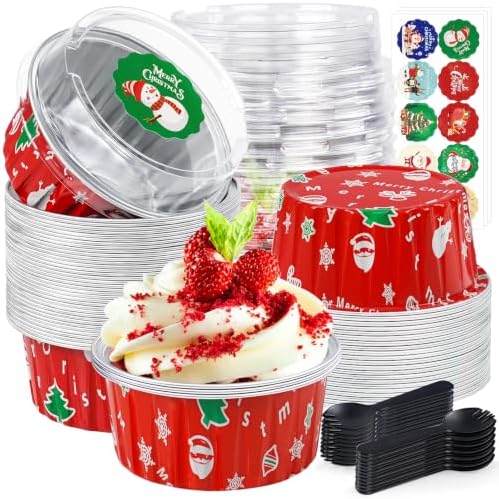 Christmas Mini Cake Pans with Lids, Aluminum Foil Mini Muffin Tins, 30Pack by ZOXILEN