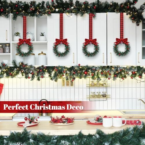 Retrowavy 12 Pcs Small Christmas Kitchen Cabinet Wreaths with Ribbon - Image 4