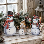 Suzile 3 Pcs Christmas Snowman Decoration Rustic Wooden Winter Indoor Decor - Image 2