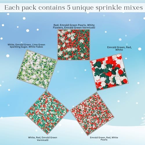 Confect Christmas Sprinkles | Christmas Sprinkles - Snowflakes in Red, Green & White I Confetti Pearls & sparkling for Dessert Decorating - Image 2