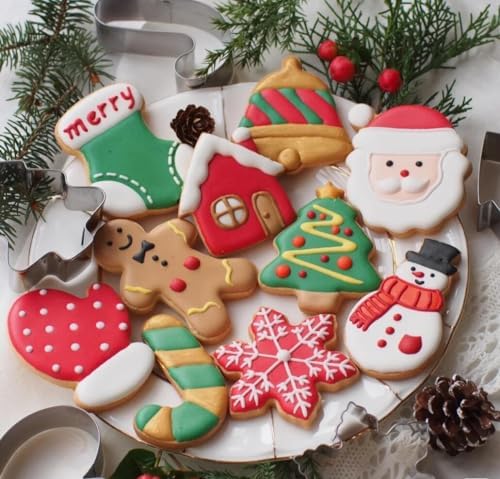 Christmas Cookie Cutters, 8PCS Holiday Cookie Cutter Shapes - Snowman,Christmas Tree,Gingerbread Man,Candy Cane,Snowflake,Santa Face,Christmas House, Winter Glove Cookies Mold - Image 6