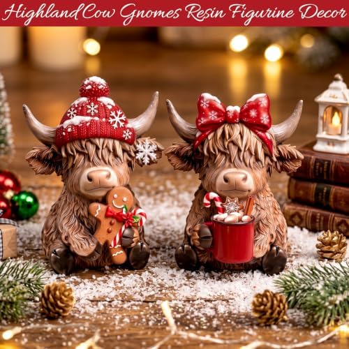 2 Pcs Christmas Highland Cow Figurines, Resin Christmas Decor - Image 5