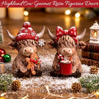 2 Pcs Christmas Highland Cow Figurines, Resin Christmas Decor - Image 5