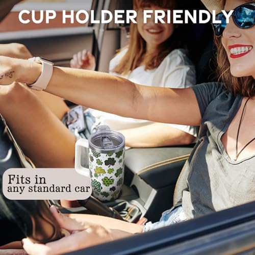 St Patricks Day Gifts 40 oz Tumbler with Handle and Straw Lid,Cute St Patrick's Day Spring Gift for Women Men Lucky Clover Shamrock Polka Dot Vacuum Insulated Leak Proof Stainless Steel Coffee Cup Mug - Image 6