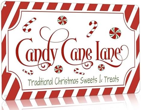 Artlunar Vintage Christmas Decor Gifts Rustic Candy Cane Lane Traditional Christmas Sweets&Treats Tin Sign for Home Farmhouse Kicthen Cafe Bar Wall Decor 8 x 12 Inch (3247) by Artlunar