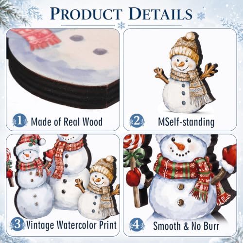 Suzile 3 Pcs Christmas Snowman Decoration Rustic Wooden Winter Indoor Decor - Image 5
