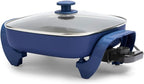 GreenLife 12" 5QT Square Electric Skillet, Glass Vented Lid, Ceramic PFAS-Free by GreenLife