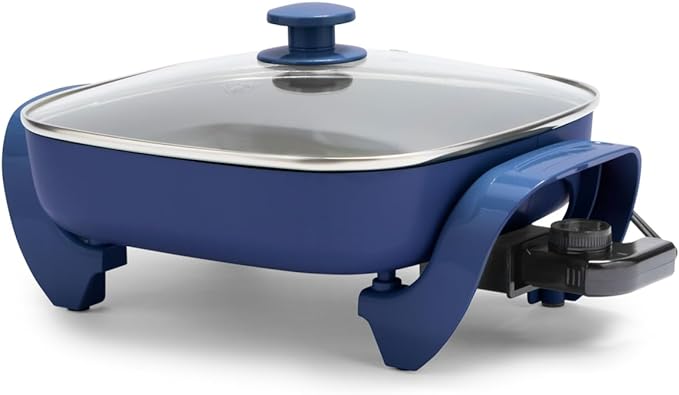 GreenLife 12" 5QT Square Electric Skillet, Glass Vented Lid, Ceramic PFAS-Free by GreenLife