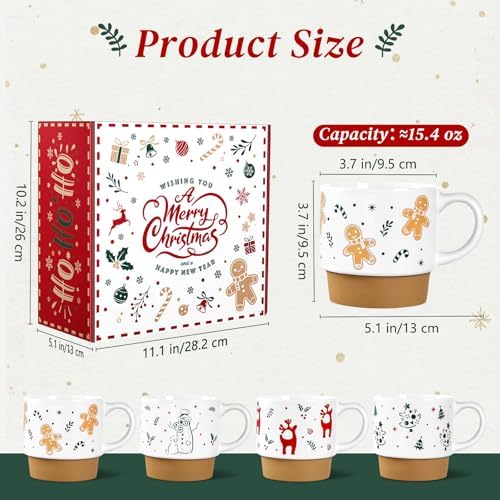 QIKSION 16oz Christmas Mugs, Large Coffee Mugs Set of 4, Holiday Hot Chocolate Ceramic Mug Gift Set for Family, Friends and Colleagues - Image 3