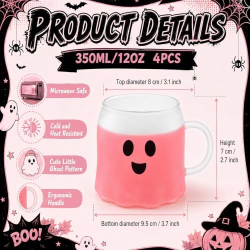 Didaey 4 Pcs Halloween Boo Ghost Coffee Mugs Clear Novelty Spooky Cups - Image 2